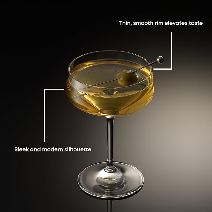 JoyJolt Sidney Cocktail Coupe Glasses Set of 4 | 8 oz Martini Glasses for Espresso Martini, Margarita, Champagne | Stemmed Bar Glass Set | Premium Crystal Made in Europe