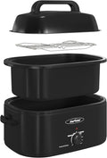 Sunvivi 28 Quart Electric Roaster Oven Turkey Roaster with Lid Electric Roasters with Removable Pan Large Roaster,Visible & Self-basting Lid, Fast Heating & Thaw/warming Setting,Black