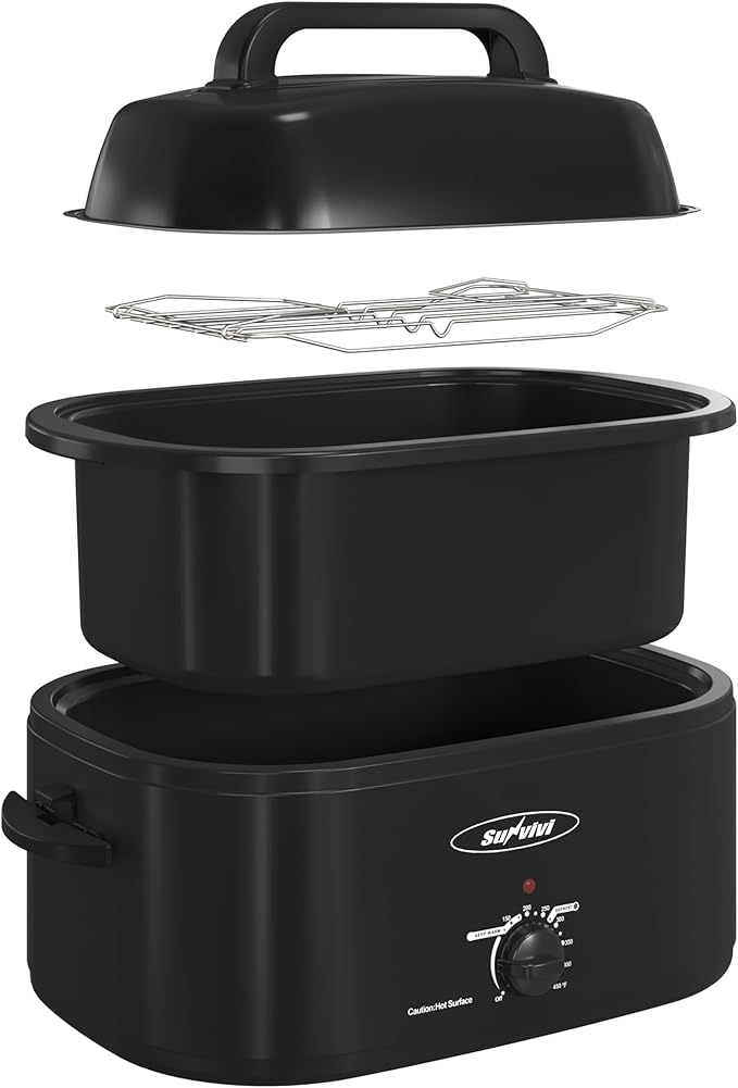 Sunvivi 28 Quart Electric Roaster Oven Turkey Roaster with Lid Electric Roasters with Removable Pan Large Roaster,Visible & Self-basting Lid, Fast Heating & Thaw/warming Setting,Black