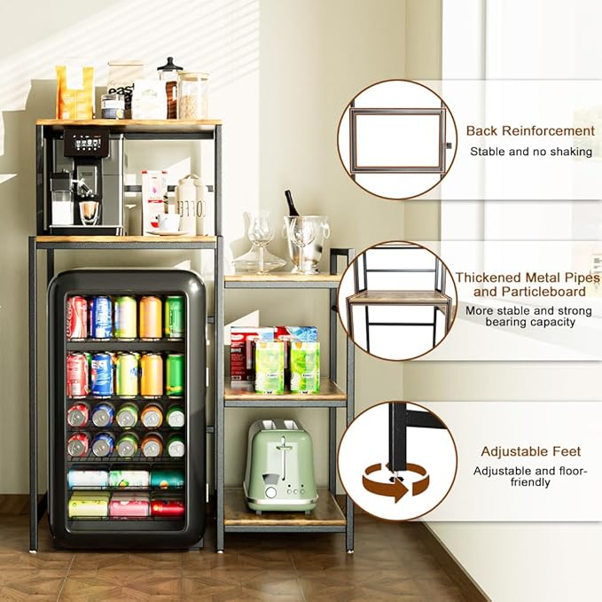 6 Tier Mini Fridge Stand & Microwave Stand, Mini Fridge Cabinet with Adjustable Shelves, Baker Rack Coffee Bar Cabinet with Mini Fridge Shelf, Utility Storage Shelf for Kitchen Dorm Office