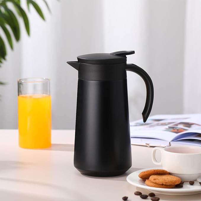 2 Pcs 27oz Thermal Coffee Carafe Stainless Steel Coffee Pot for Keeping Hot/cold Insulated Double Walled Vacuum Tea Pot with Press Button Drink Beverage Dispenser for Milk Tea(Black)