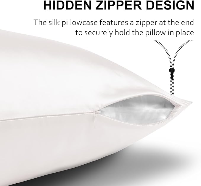 Ravmix Silk Pillow Cases 2 Pack with Zipper, 21momme Mulberry Silk Pillowcase for Hair Skin, Soft Smooth Breathable Cool Pillow Cover for Beauty Sleep with Gift Box(Queen 20"x30", Ivory White)