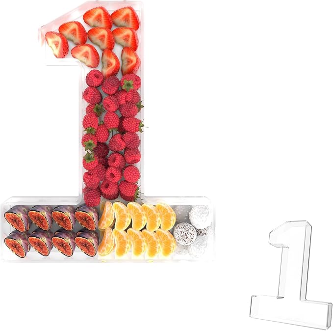 11" Acrylic Number Charcuterie Tray, Fillable Number Charcuterie Box for Food, Reusable Serving Cake Candy Dish Display Tray for Birthday Anniversary Party Decoration (Square Number 1)