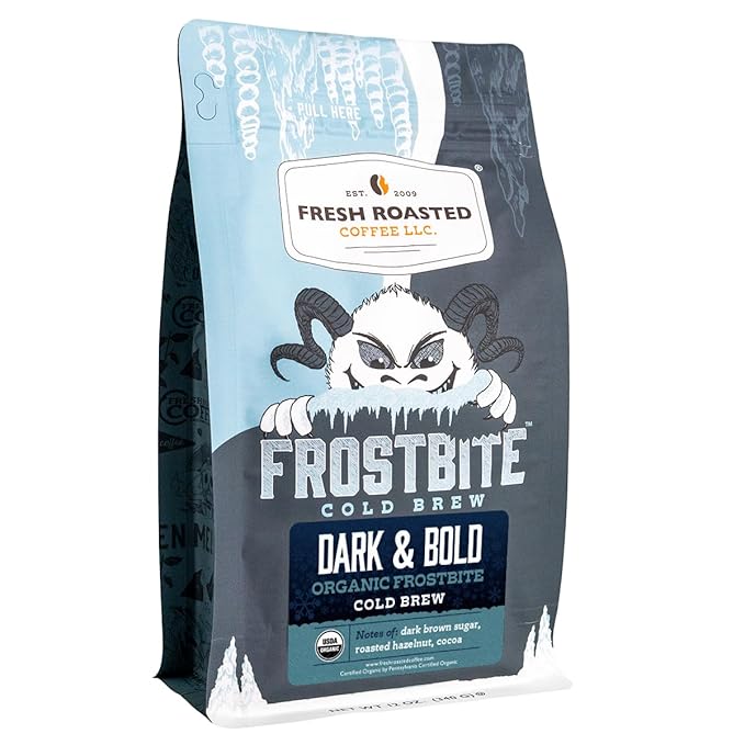 Fresh Roasted Coffee, Organic Dark & Bold Frostbite Cold Brew | USDA Organic, Kosher | Dark Roast | 12 oz Whole Bean