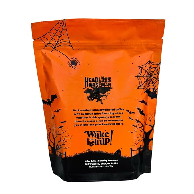 Wake The Hell Up! 12oz Ultra-Caffeinated Pumpkin Spice Ground Coffee, Low Acid, Medium-Dark Roast