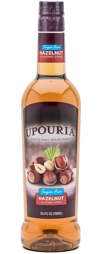 Upouria Sugar Free Hazelnut Coffee Syrup Flavoring, 100% Vegan, Gluten-Free, Kosher, 750 mL Bottle (Pack of 2) with 1 Coffee Syrup Pump