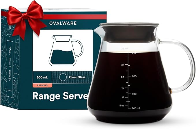 Glass Range Coffee Server For Pour Over Coffee & Tea - 600ml/20oz Ovalware Microwave Safe & Heatproof 2.5mm Thick Glass Body