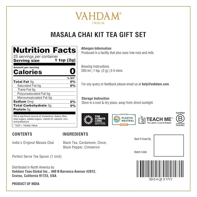 VAHDAM Masala Chai Gift Kit (1.75 ounce) | Signature Masala Chai Loose Leaf Tea in Tin Caddy with Premium Tea Spoon | Authentic Indian Chai Ritual | Elegant Gift Box | Christmas Tea Gift Set