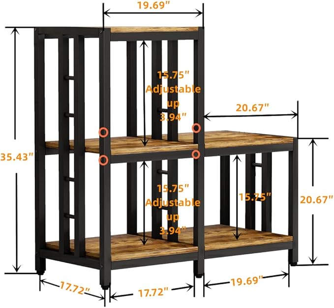 5-Tier Mini Fridge Stand with Storage, Vintage Brown Bakers Rack and Microwave Oven Stand, Kitchen Mini Fridge Cabinet with Shelves, Coffee Bar Organizer for Home, Office, Dorm