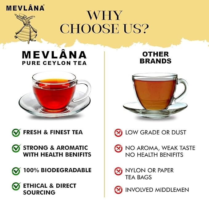 Mevlâna Pure Ceylon Tea Bags - Luxurious Blend | Premium Hand-Picked Black Tea with Rich Aroma & Flavor | Authentic Sri Lankan Tea