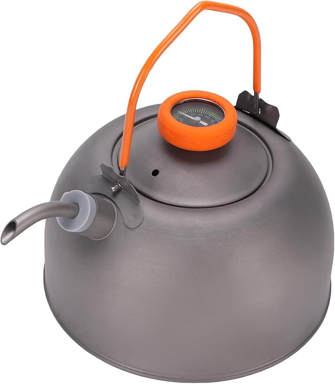 0.8L Camping with Thermometer, Lightweight Teapot Outdoor Camping Coffee Pot Tea Kettle for Boiling Water, Portable Camp Tea Pot Cookware for Hiking Backpacking Kitchen (Ti)