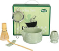 Matcha Whisk Set, Ceramic Matcha Set Includes Matcha Bowl with Spout, Whisk & Holder, Bamboo Scoop, Stainless Sifter, Towel, Matcha Kit Making Tools,Light Green,7 PCS