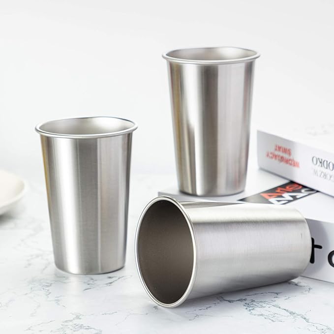 MEWAY Premium Stainless Steel Cups 16 oz Pint Cup Tumbler (4 Pack) - Premium Metal Cups - Stackable Durable Cup，Chilling Beer Glasses, for Travel, Outdoor, Camping