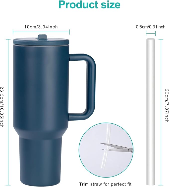 40 oz Insulated Tumbler with Handle,Flip Straw,Lid & Rubber Base Stainless Steel Water Bottle - Leak Proof Vacuum Insulated Mug BPA Free Reusable Travel Cup Gifts for Women/Men (Darkblue 40oz)