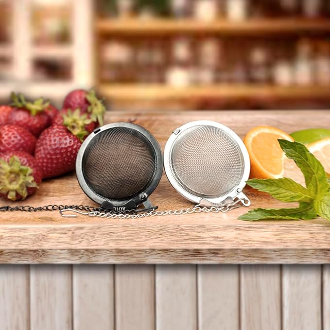 2.2 Inch Tea Ball Infuser Set – 2 PCS Stainless Steel Mesh Tea Strainers for Loose Leaf Tea, Spices, Herbs – 1 Black & 1 Silver – Reusable Steeper Filters
