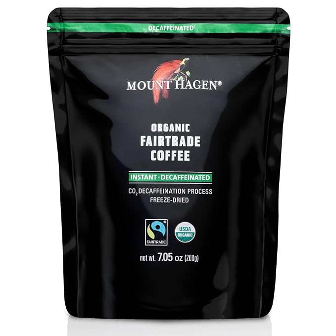 Mount Hagen 7.05oz Organic Freeze Dried Instant Decaf Coffee - 2 Pack | Organic Medium Roast Arabica Beans | Fair-Trade, Eco-friendly in Resealable Pouch Bag [2x7.05oz]