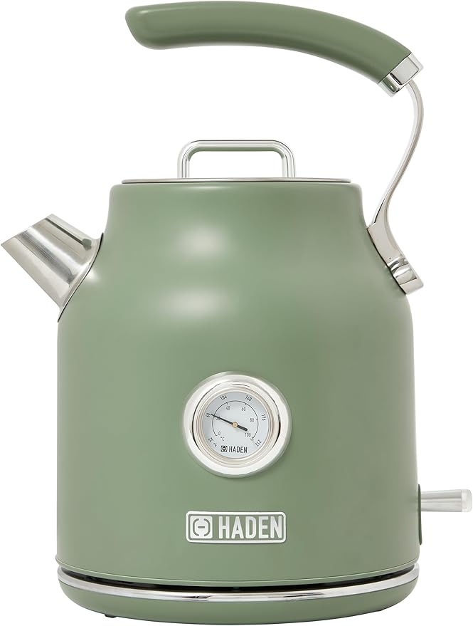 Haden Dorset 1.7 Liter Stainless Steel Electric Kettle, Hot Water Kettle with 360-Degree Base and Auto Shutoff, Cedar Green & Chrome