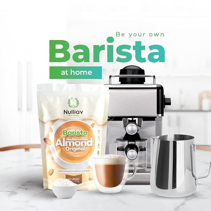 NULLIAV | Barista Almond Milk Powder Original - Professional Frothing for Home or Cafe - High Protein Prebiotic Fiber Powder Vegan Dairy Free Lactose Free Shelf Stable 14.8 Oz Bag Convenient