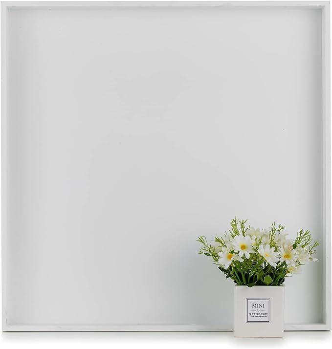 Hanobe Square Large Ottoman Tray: Modern Extra Large White Serving Decorative Trays with Cutout Handles for Living Room Coffee Table Home, 20"