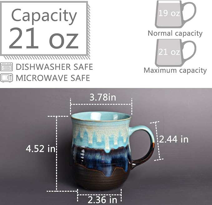 Bosmarlin Large Ceramic Coffee Mug, Big Tea Cup for Office and Home, 21 Oz, Dishwasher and Microwave Safe, 1 PCS
