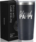 Onebttl Pappy Gifts, Grandpa Father's Day Gifts from Grandchildren, Laser Engraved Design, 20oz/590ml, Stainless Steel Tumbler with Straw & Lid, Black - Blessed PAPPY