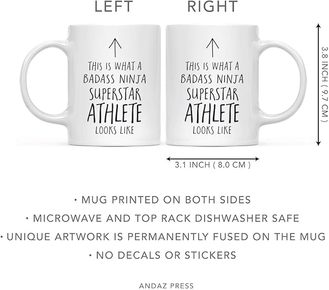 Andaz Press Funny 11oz. Ceramic Coffee Tea Mug Gift, This is What a Badass Ninja Superstar Athlete Looks Like, 1-Pack