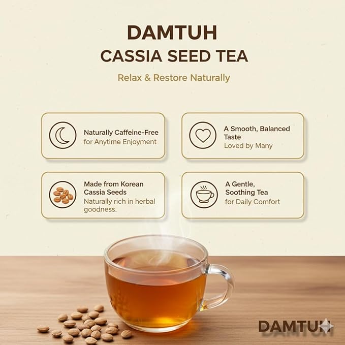 Damtuh Cassia Seed Tea – Traditional Korean Herbal Tea, Smooth & Caffeine-Free, 40 Tea Bags (1.2g each, Pack of 2)