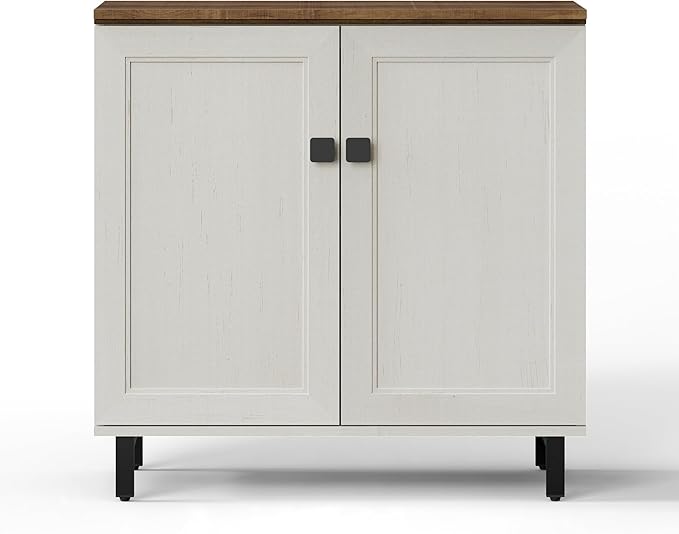 Multifunctional Buffet Sideboard Cabinet Farmhouse Modern Storage Cabinet with Adjustable Shelves for Kitchen, Coffee Bar, Living Room, White