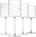Wine Glasses Set of 4-16oz Cylindrical Red White Wine Glass, Made from Lead-Free Premium Crystal, Great Gift for Wedding, Anniversary, Christmas, Birthday, 9’’ Tall, etched