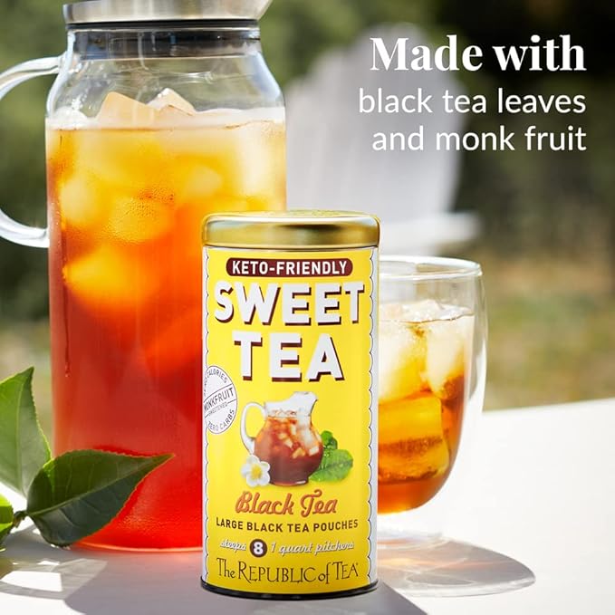 The Republic of Tea – Keto-Friendly Sweet Iced Black Tea, 8 Large Quart-Sized Iced Tea Pouches, Naturally Caffeinated