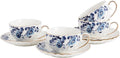 ceramic tea cup and saucer set of 4,floral teacup sets for Coffee, Latte, Cafe Mocha and Tea (Dark blue flowers)