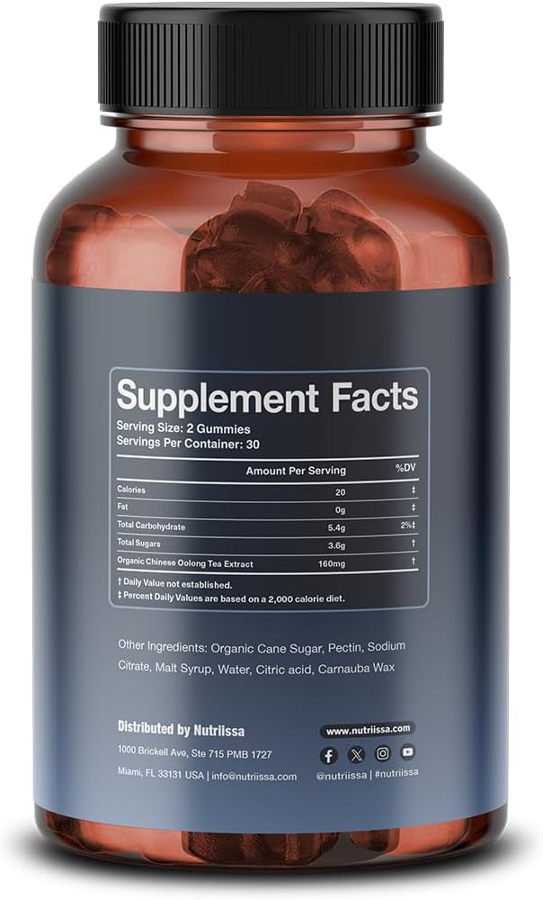 Nutriissa Oolong Tea Gummies – Natural Energy & Metabolism Support with Oolong Tea Extract – EPEB Certified for Purity & Potency – 60 Orange Flavored Vegan Gummies