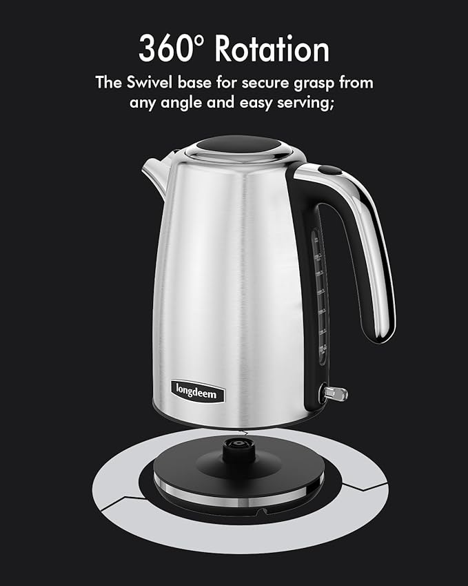 Electric Kettle Stainless Steel - 1.7L 1500W, Auto Shutoff, Fast Boil