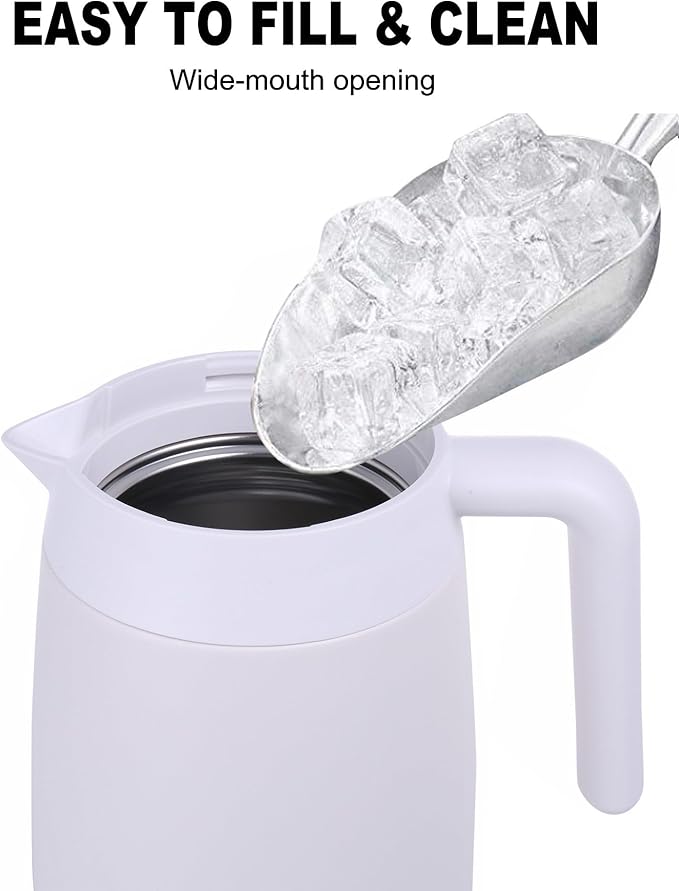 GiNT 54Oz/1.6L Thermal Coffee Carafe Wide Mouth - Double Wall Vacuum Insulated Stainless Steel Beverage Dispenser with Safety Lock | 12H Hot & 24H Cold Retention (White)