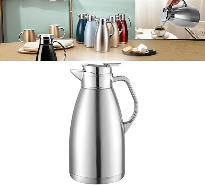 304 Stainless Steel Double-layer Inner Kettle 64oz Large Capacity Suitable for Storing Hot Water, Tea, Coffee, Ice Cubes, etc. Frosted Body Anti-dirty, Water Stains, etc. (Natural Color)