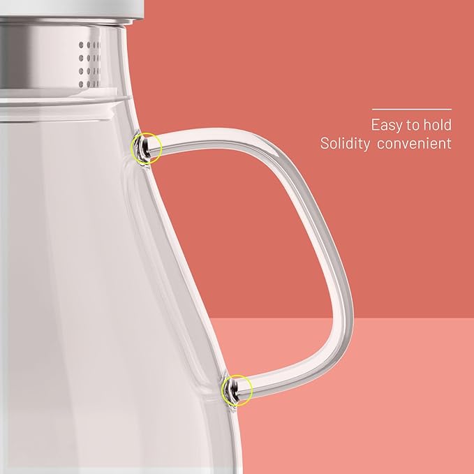 Glass Pitcher With Lid, 51 oz Glass Water Pitcher, 0.4 Gallon glass Pitchers With Handle And Lid For Fridge, Carafe Jug For Hot/Iced Water Milk Juice Coffee Fruit Tea pitcher