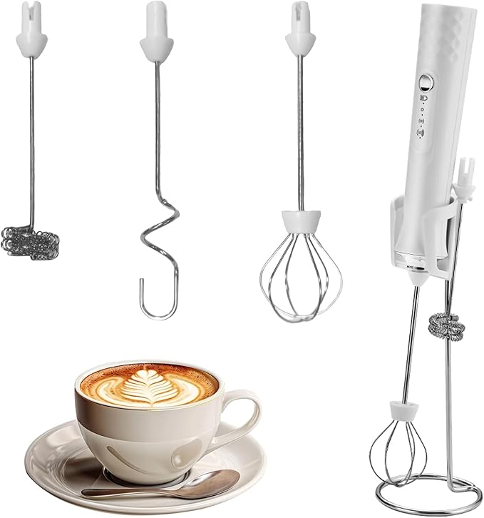 Milk Frother with Variable Speed, Rechargeable Coffee Frother Wand with Detachable Double Whisk, 3 Speed Adjustable Drink Mixer for Coffee, Lattes, Protein Shakes, Matcha, Egg