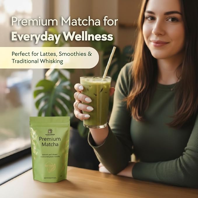 MushMatcha Premium Ceremonial Matcha Powder Grade 5A – Organic Green Tea for Lattes, Smoothies & Baking, Stone-Milled Pure Jade Leaf Blend, Unsweetened Formula with Smooth Taste, 100g Resealable Pouch