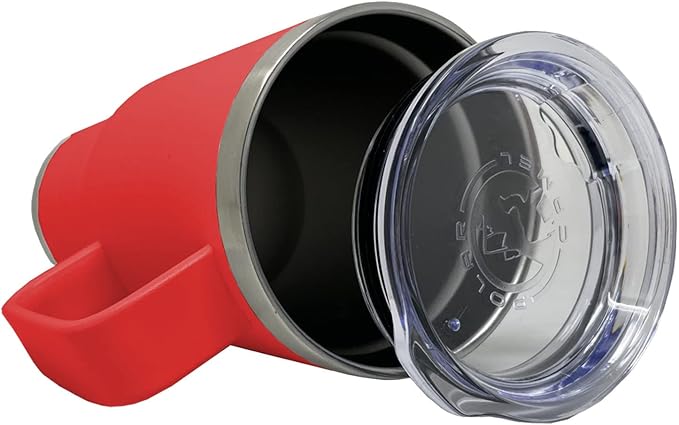 LaserGram 20oz Vacuum Insulated Travel Mug with Handle, Tiki Statue, Personalized Engraving Included (Red)