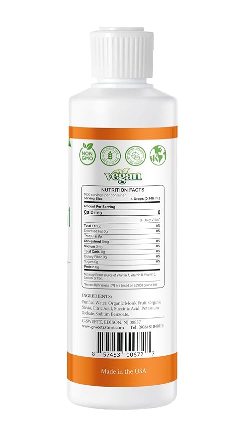 Monk Fruit & Stevia Liquid Sweetener Drops - Natural Sweeteners & Sugar Alternatives - Delicious Blend with No Bitter Aftertaste - Concentrated Sweetener Liquid Drops Extract – 8 FL OZ (1600 Servings)