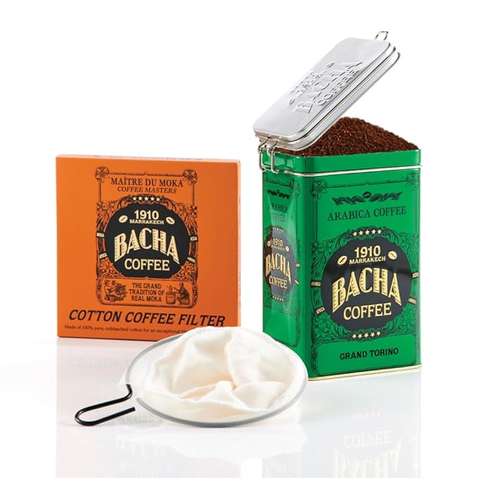 Bacha Coffee | Grand Torino Fine Flavoured Coffee, Autograph Collection, 100% Arabica Specialty Coffee, Ground Beans, Medium Roast, 350g & 100% Cotton Filter, 125mm/4 fl oz Serving Size Bundle