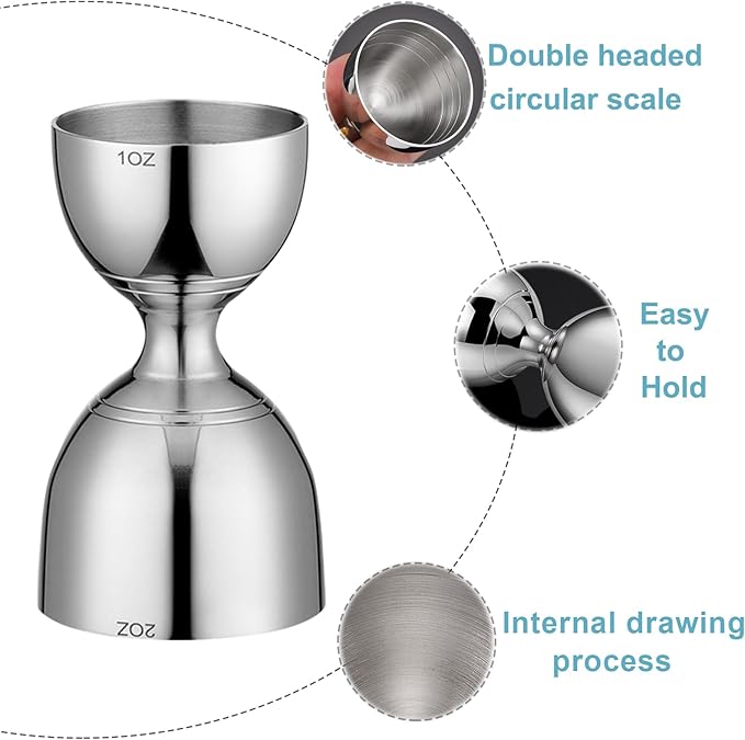 Bell Cocktail Jigger with Measuring Marks (1oz, 2oz) and Mixing Spoon - Bartender Set