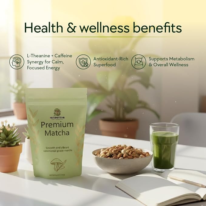 MushMatcha Premium Ceremonial Matcha Powder Grade 5A – Organic Green Tea for Lattes, Smoothies & Baking, Stone-Milled Pure Jade Leaf Blend, Unsweetened Formula with Smooth Taste, 100g Resealable Pouch