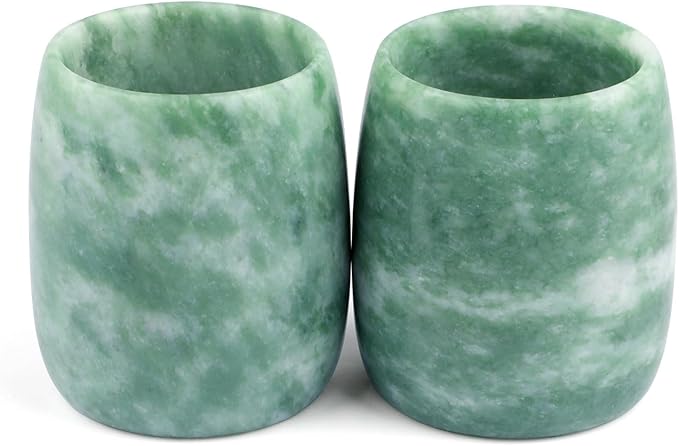 gemshan Jade Tea Cups Top Grade Natural Jade Cup 2 Pack, Hand-made Teacups Coffee Mug Wine Mug for drinking Tea Coffee Wine Beer Hot Drinks