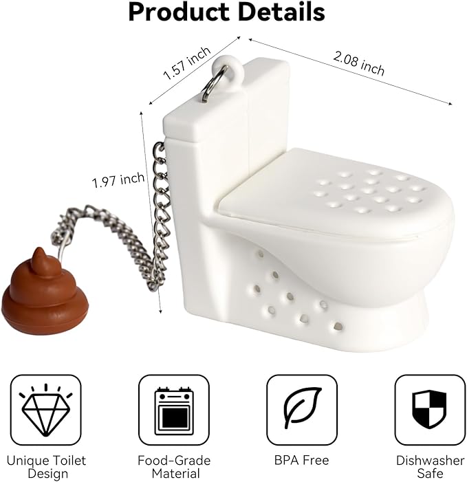 Tea Infuser For Loose Leaf Tea Silicone Toilet Shaped Tea Strainer Cute Kitchen Accessories Loose Leaf Tea Steeper White Elephant Gifts (2 Pieces)