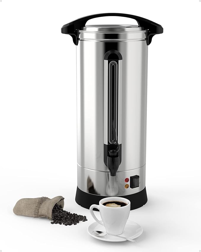 10L/2.6 Gal Commercial Coffee Urn with Double Wall Insulation, Stainless Steel Electric Coffee Maker & Beverage Dispenser, 60 Cups Large Capacity for Weddings, Parties, Catering, Buffets