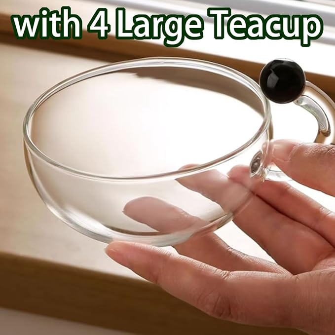 Electric Glass Teapot with Warmer - 20 Oz Glass Electric Tea Kettle with Infuser, 9-Temperature | 1000w Heating Ceramic Stove, TeaPot Set with Infuser for Loos Tea & Coffee (Translucent-without Base)