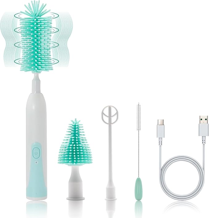 Electric Cleaning Brush with Bottle Brush & Milk Mixer, Rechargeable Electric Bottle Brush with 2 Speed Mode,Powerful Waterproof Bottle Cleaner Brush,A Must Have for Daily Life (Blue)