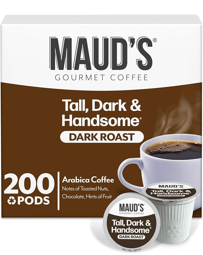 Maud's Dark Roast Coffee Pods, 200ct, Recyclable Single Serve Pods – 100% Arabica Coffee, Compatible with Keurig K Cups Maker