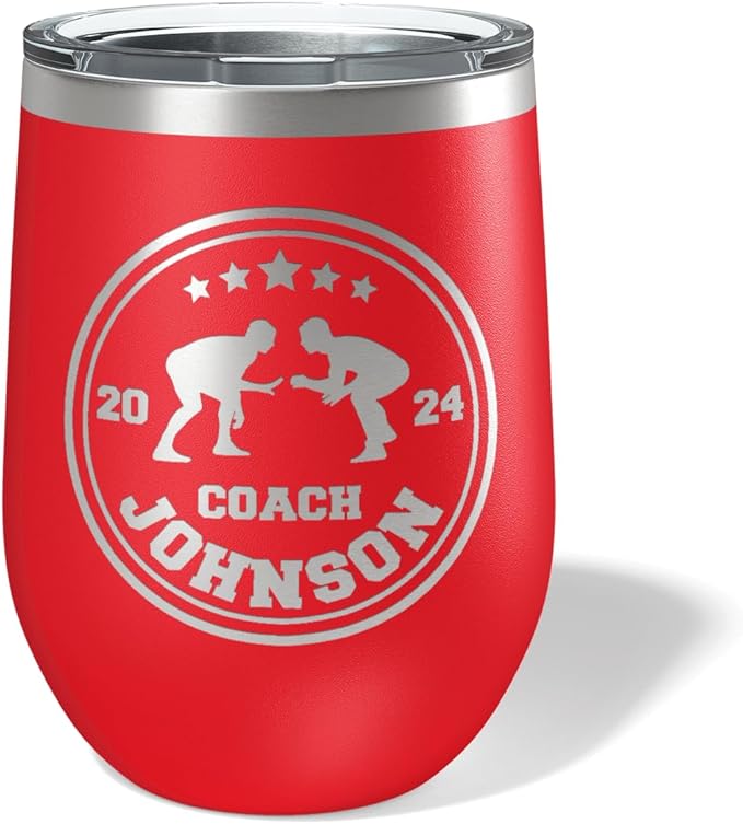 Wrestling Coach gifts, Tumbler, Coach tumbler, Wrestling gifts, Coach Beer glass, Coach gift, Wrestling Coach, Coach gifts, Wrestling Coach (Wrestling Circle, Red, 12oz Wine Tumbler)